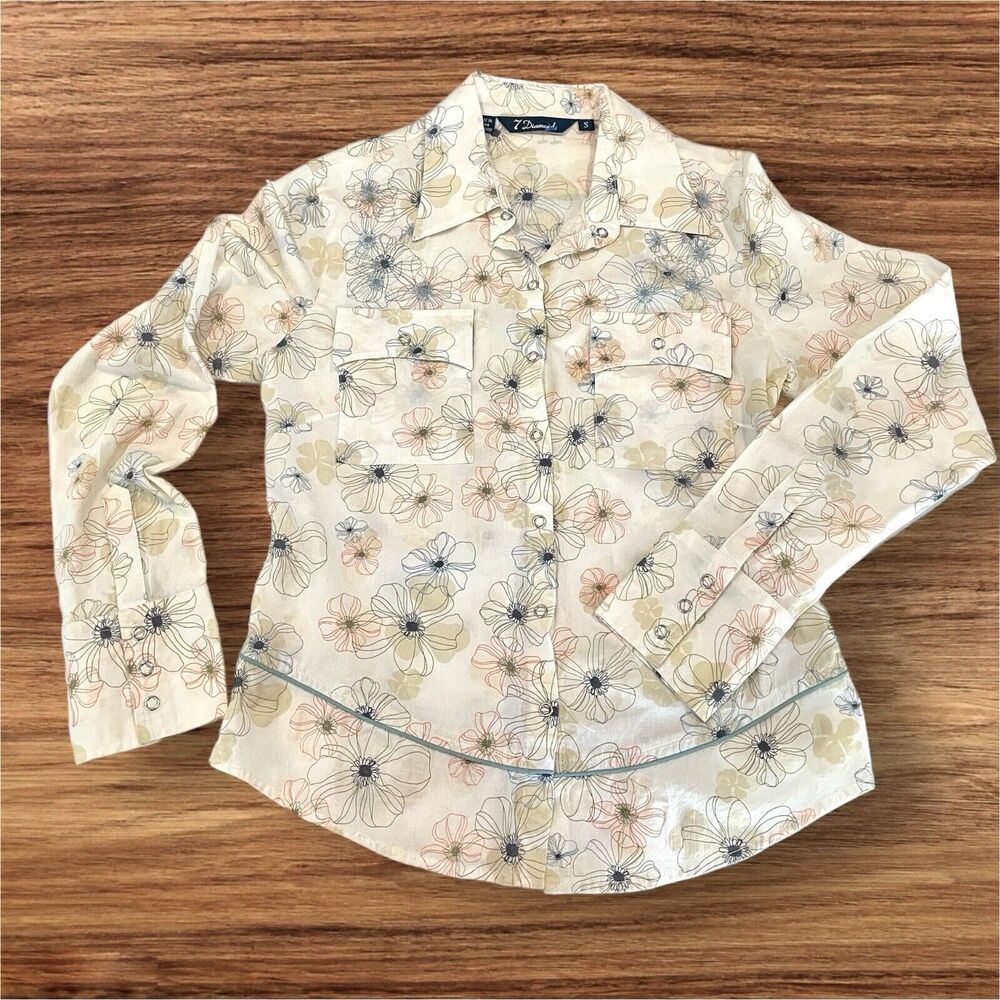 7 DIAMONDS Girls Western Shirt Long Sleeve Snap Front Floral New